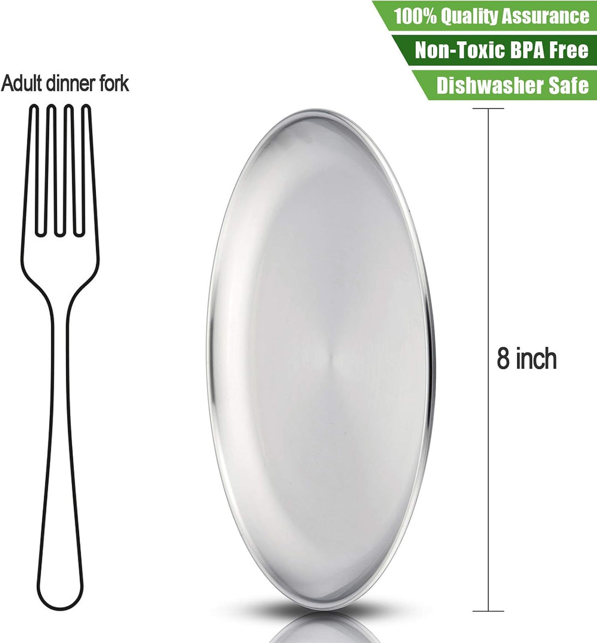 HaWare 18/8 Stainless Steel Plates for Kids, 8" Baby Feeding Plates for 6 | Metal 304 Dinner Dishes for Toddlers Children, Feeding Serving Camping Plates, Reusable and Dishwasher Safe, 6-Piece