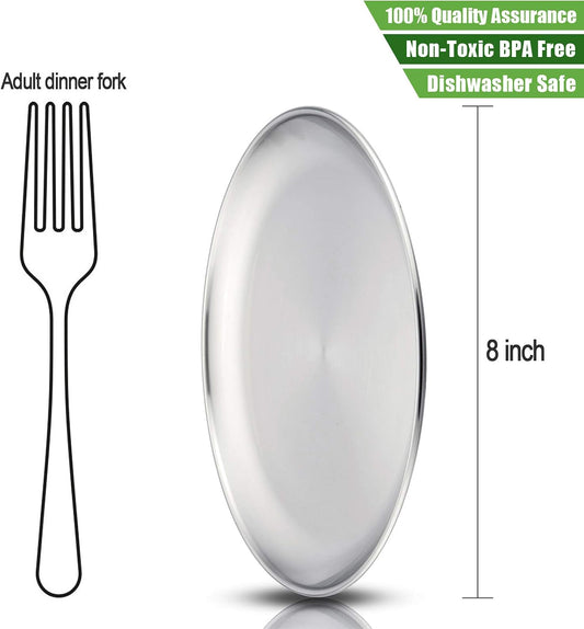 HaWare 18/8 Stainless Steel Plates for Kids, 8" Baby Feeding Plates for 6 | Metal 304 Dinner Dishes for Toddlers Children, Feeding Serving Camping Plates, Reusable and Dishwasher Safe, 6-Piece