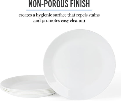 Martha Stewart Opalton Dinner Plates 6-Piece 10-Inch Plate Set – Chip and Break Resistant Opal Glass Plates - White