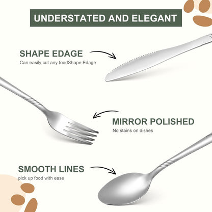 Minatee 201 Pcs Thin Silverware Set Stainless Steel Flatware Sets Service for 67 Silver Cutlery Set Serving Utensils Sits Includes Knife Fork Spoon for Home Kitchen Restaurant Dishwasher Safe