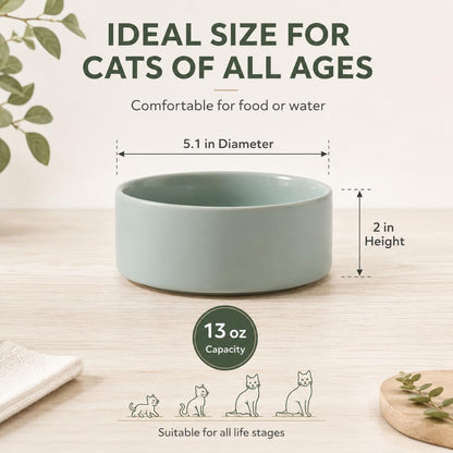 Havniva Cat Bowls Set of Two, 5.1” Ceramic Cat Food and Water Bowls | Cat Food Bowls Whisker Friendly, Non-Slip Base, Food-Grade Ceramic, Wide Opening, Dishwasher Safe, Cat Bowls for Indoor Cats