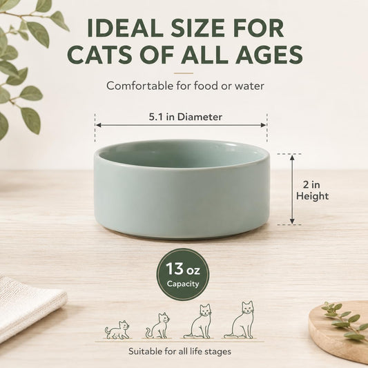 Havniva Cat Bowls Set of Two, 5.1” Ceramic Cat Food and Water Bowls | Cat Food Bowls Whisker Friendly, Non-Slip Base, Food-Grade Ceramic, Wide Opening, Dishwasher Safe, Cat Bowls for Indoor Cats