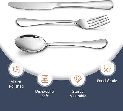 Silverware Set,SANTUO Stainless Steel Knives Spoon Forks Set for Home, Kitchen and Restaurant, Mirror Polished& Dishwasher Safe (18pcs Silverware set)
