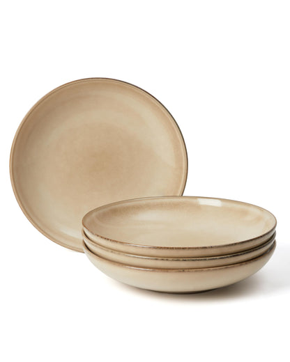 8.75 Inch Large Ceramic Pasta Bowls, 32 Oz Reactive Glaze Stoneware Pasta Serving Bowls Set of 4 for Kitchen, Wide Bowls for Fruit,Pasta,Salad,Soup, Scratch Resistant-Brown and Green