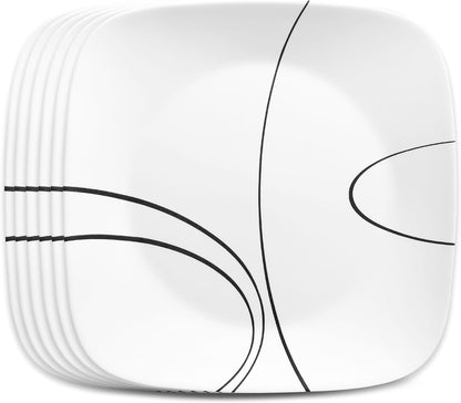 Corelle Square Simple Lines Dinner Plate Set, 6 Pack