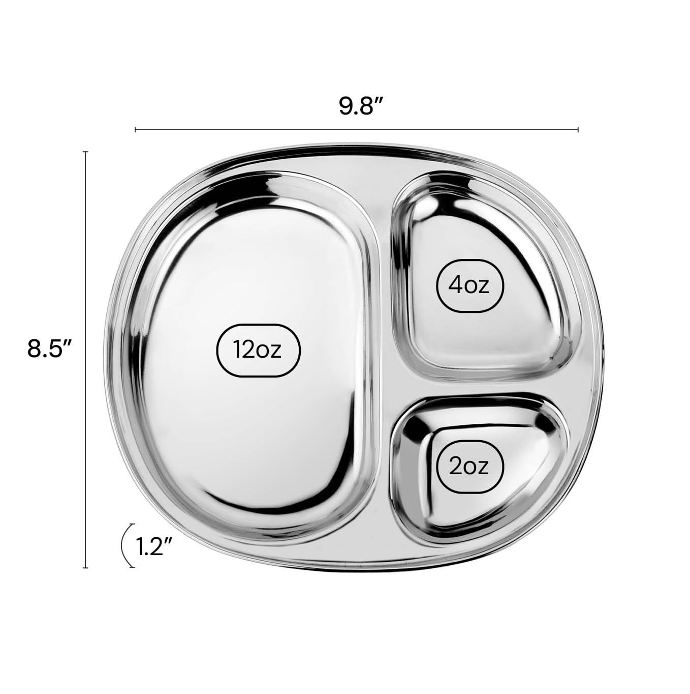 Ahimsa Stainless Steel Kids Divided Plate, Classic Stainless, 1 Plate | Pediatrician Designed, Food Grade Stainless Steel Toddler Plate, Non-Toxic & BPA Free, Dishwasher Safe, Break Resistant