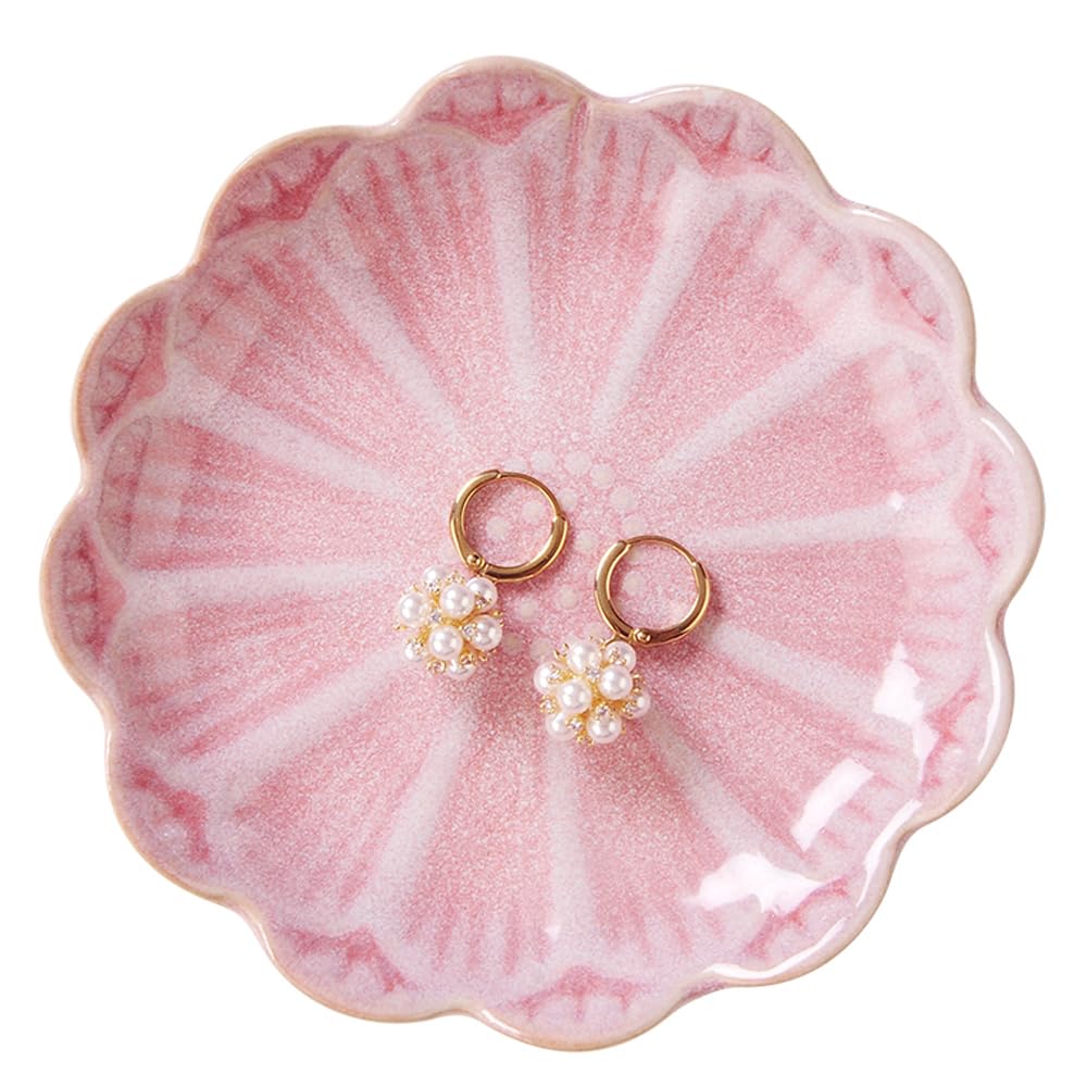 JAMEND CLXP Lotus Leaf Shape Decorative Ring Tray, Small Key Bowl, Ceramic Trinket Tray Jewelry Dish Organizing Necklace Earrings, Home Decoration for Mom Best Friend Sister, Pink.