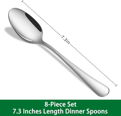 Dinner Spoon Set,8-Piece 7.3 Inch Soup Spoons,Premium Food Grade Stainless Steel Table Spoon,Durable Metal Tablespoon,Dishwasher Safe Silverware Spoons