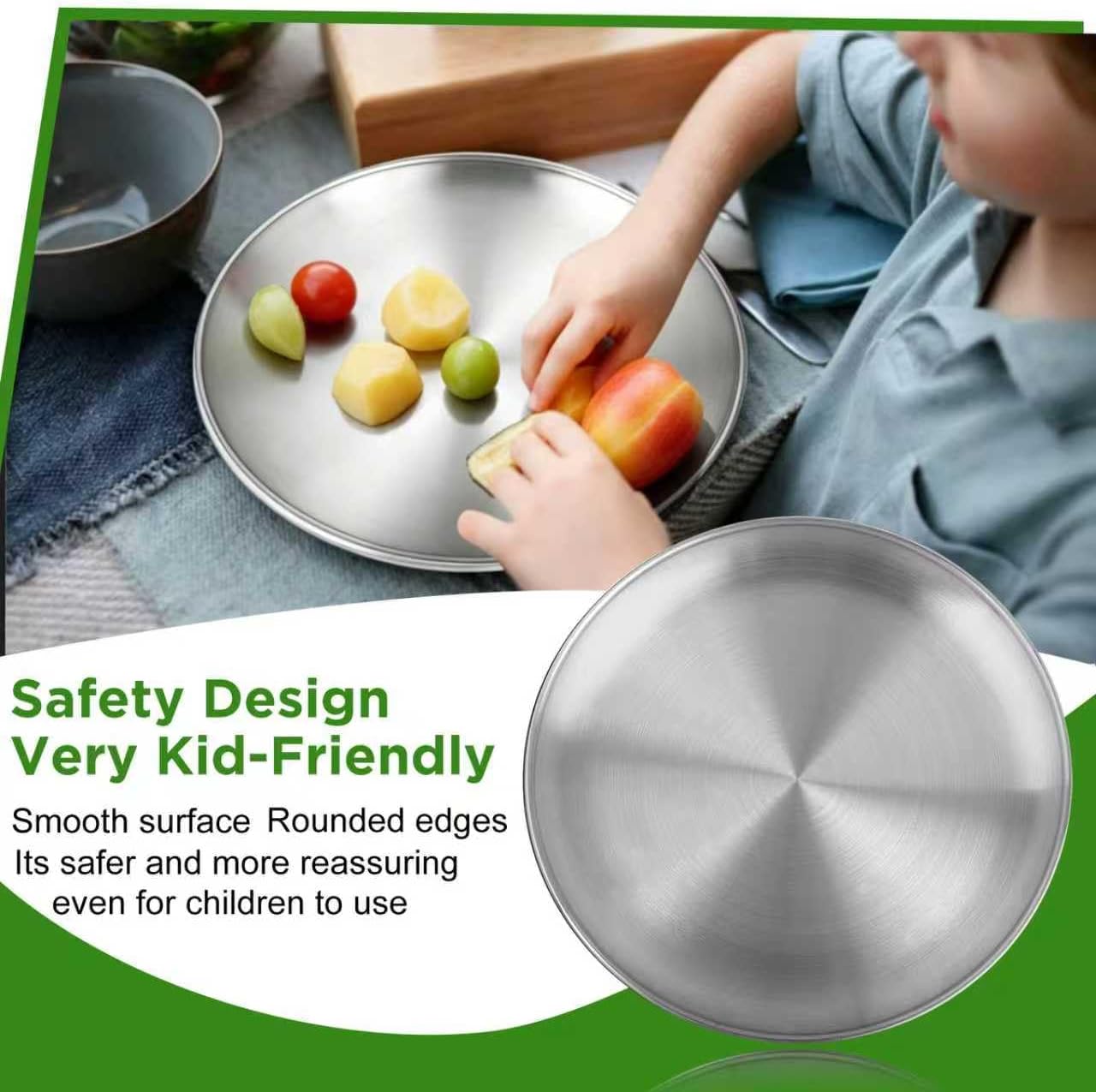 Stainless Steel Plates,10 inch Round Metal Food Serving Plate, Dinner Plates for Outdoor Camping Hiking, Party Serving, Feeding,Non Toxic & Reusable, Dishwasher Safe
