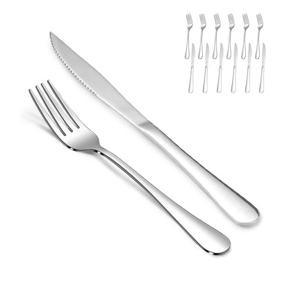 SANTUO 12 Piece Silverware Set with 6 Dinner Knives and 6 Dinner Forks,Flatware Set with Top Food Grade Stainless Steel,Tableware Cutlery Set For Home Restaurant Hotel, Mirror Finish, Dishwasher Safe