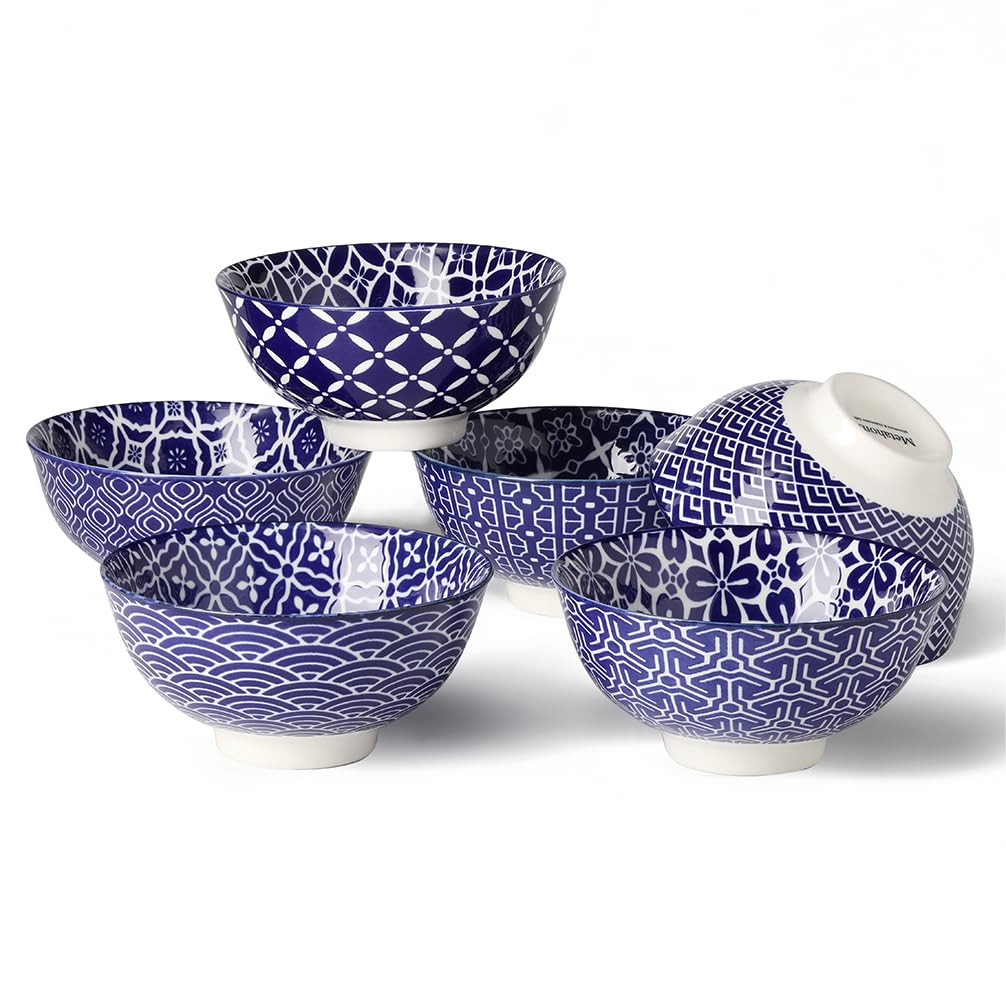 Metahom Ceramic Cereal Bowls, 23 Oz Colorful Soup Bowls, Deep Porcelain Bowl Set for Salad, Dessert, Pasta, Ice Cream,Set of 6