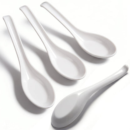 4PCS Asian Soup Spoons, Chinese Japanese Miso Ramen Wonton Dumpling Pho Rice Noodle Soba Soup Spoons, Red and Black Melamine Spoons