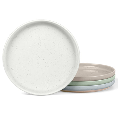 LIANYU Dinner Plates Set of 4, 10.5 Inch Stoneware Plate for Kitchen Dining, Large & Round Ceramic Salad Dishes Set, Microwave, Oven & Dishwasher Safe, Scratch Resistant, Stackable, Snowy White