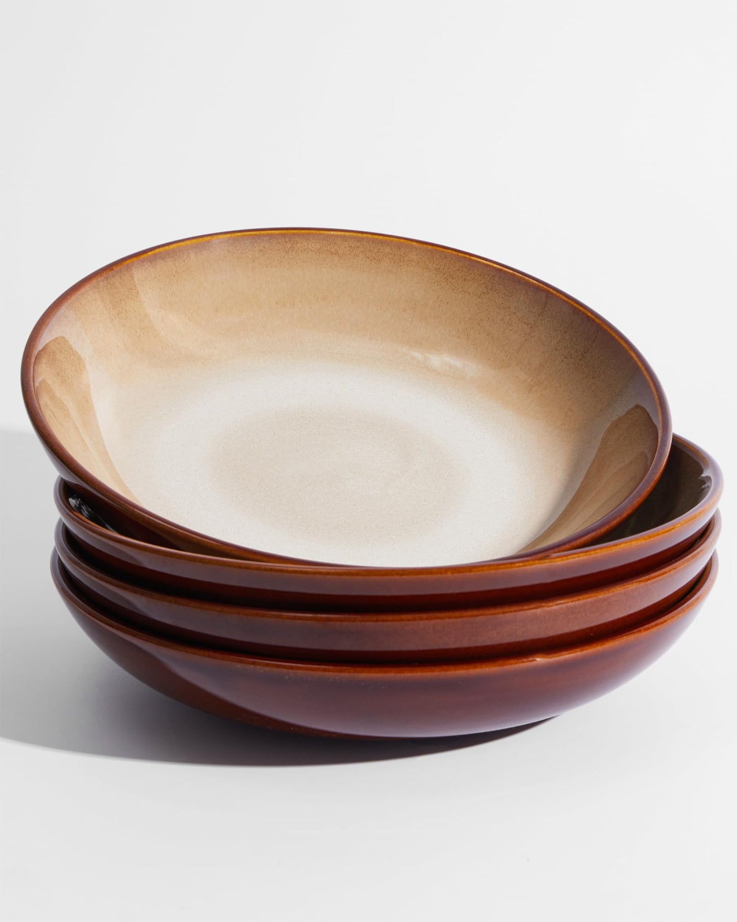 8.75 Inch Large Ceramic Pasta Bowls, 32 Oz Reactive Glaze Stoneware Pasta Serving Bowls Set of 4 for Kitchen, Wide Bowls for Fruit,Pasta,Salad,Soup, Scratch Resistant-Brown and Green
