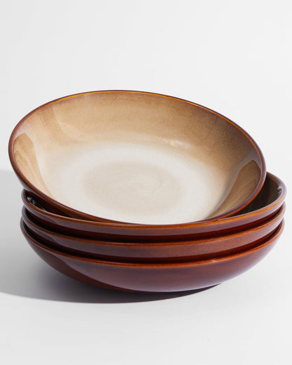 8.75 Inch Large Ceramic Pasta Bowls, 32 Oz Reactive Glaze Stoneware Pasta Serving Bowls Set of 4 for Kitchen, Wide Bowls for Fruit,Pasta,Salad,Soup, Scratch Resistant-Brown and Green