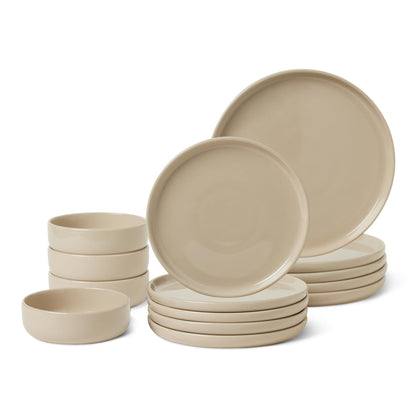 Amazon Basics Glazed Stoneware Dinner Plates, Ceramic 4-Piece Set, Microwave, Dishwasher and Freezer-Safe, 10.5 in., Olive