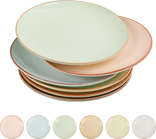 Dinner Plates Ceramic Set of 6, Large 10 Inch Cute Fiesta Plates, Colorful Modern Serving Dishes for Salad Pasta Steak and Kids Daily Meals, Microwave Dishwasher Safe, Assorted Candy Hue