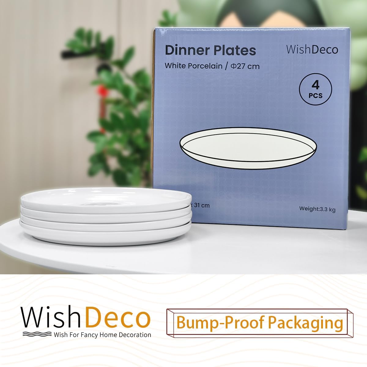 White Dinner Plates Set of 4, Ceramic Dining Plates 10.5 inch, Large Salad Plate, Porcelain Kitchen Plate for Pizza, Steak, Microwave and Dishwasher Safe | Large Salad Plate, Porcelain Kitchen Plate for Pizza, Steak, Microwave Safe