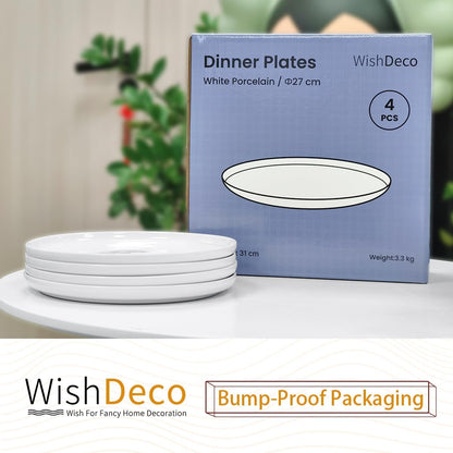 White Dinner Plates Set of 4, Ceramic Dining Plates 10.5 inch, Large Salad Plate, Porcelain Kitchen Plate for Pizza, Steak, Microwave and Dishwasher Safe | Large Salad Plate, Porcelain Kitchen Plate for Pizza, Steak, Microwave Safe