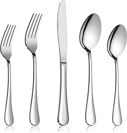 Silverware Set Service for 2, E-far 10-Piece Stainless Steel Flatware Set Cutlery Sets, Include Knife/Fork/Spoon, Simple & Classic Design, Easy Clean & Dishwasher Safe
