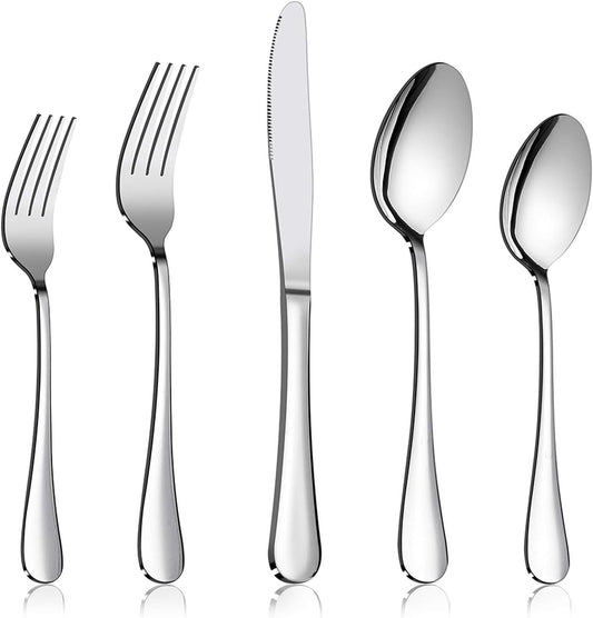 Silverware Set Service for 2, E-far 10-Piece Stainless Steel Flatware Set Cutlery Sets, Include Knife/Fork/Spoon, Simple & Classic Design, Easy Clean & Dishwasher Safe