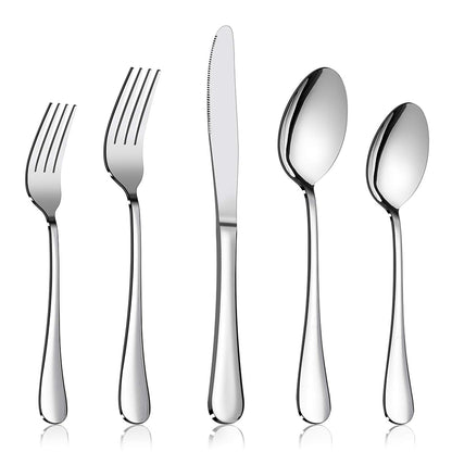Silverware Set Service for 2, E-far 10-Piece Stainless Steel Flatware Set Cutlery Sets, Include Knife/Fork/Spoon, Simple & Classic Design, Easy Clean & Dishwasher Safe