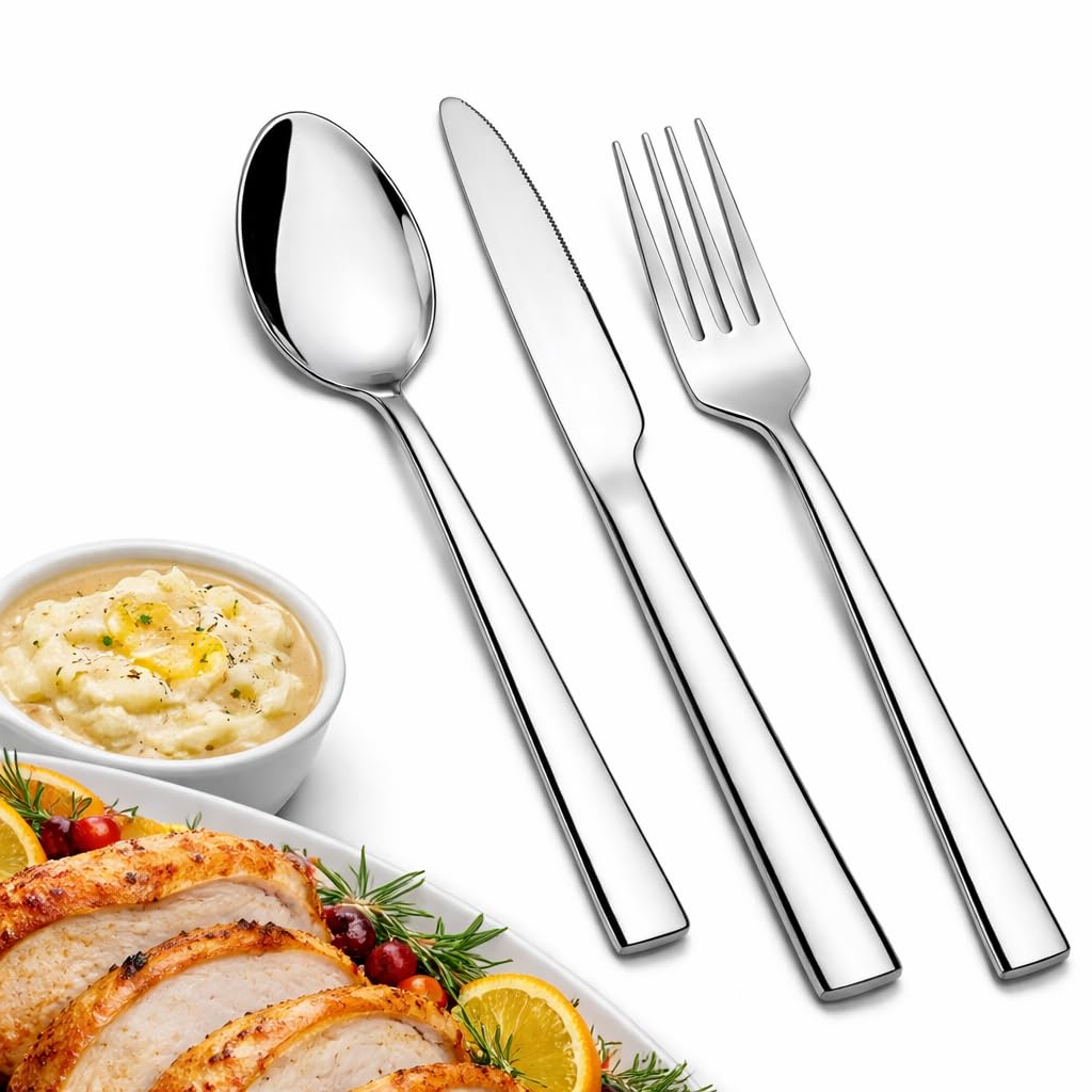 SANTUO 12 Piece Silverware Set with 6 Dinner Knives and 6 Dinner Forks,Flatware Set with Top Food Grade Stainless Steel,Tableware Cutlery Set For Home Restaurant Hotel, Mirror Finish, Dishwasher Safe