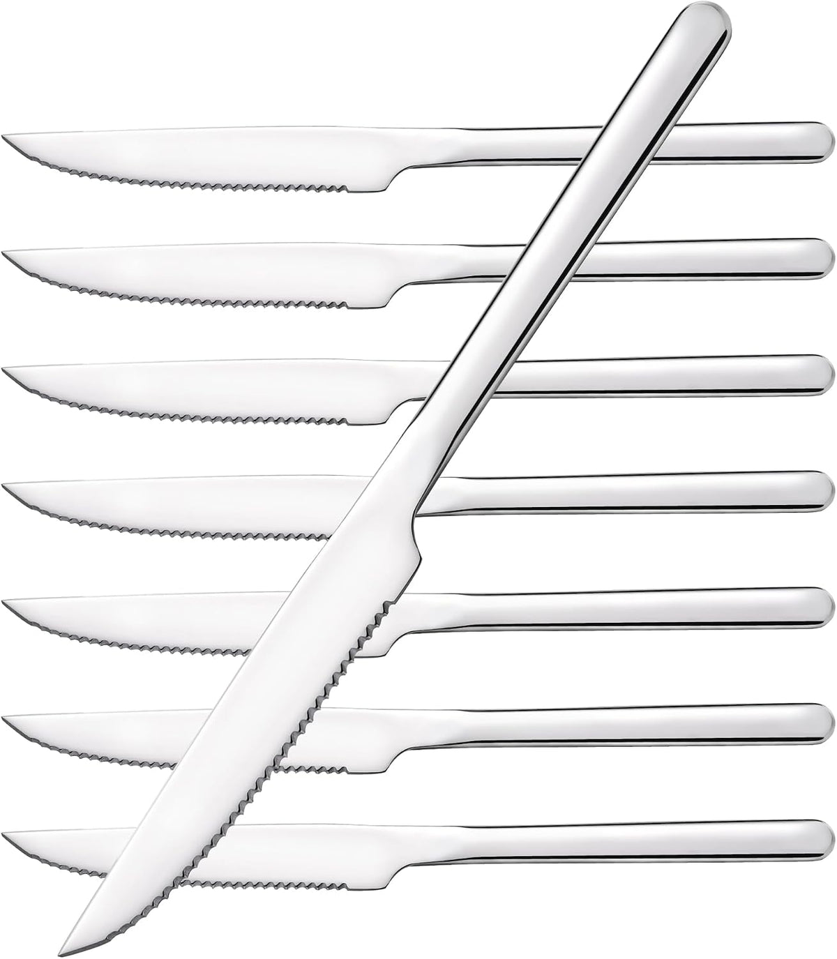 8-Piece 9.4-Inch Steak Knife Set, Serrated Stainless Steel Knives | Mirror Polished Finish, Sharp Blades, Dishwasher Safe, for Steak Dinner, BBQ & Daily Dining