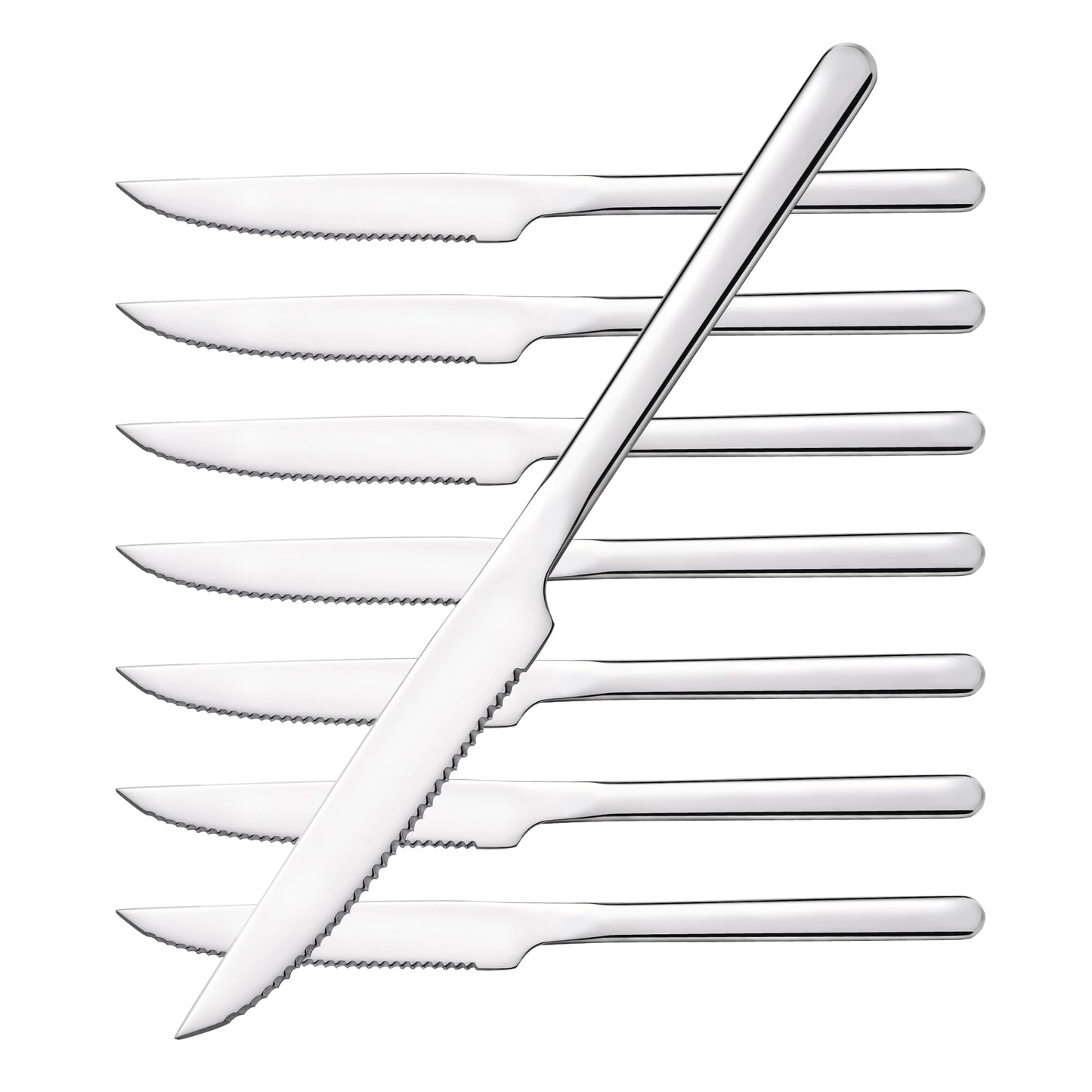 4-Piece 9.4-Inch Steak Knife Set, Serrated Stainless Steel Knives | Mirror Polished Finish, Sharp Blades, Dishwasher Safe, for Steak Dinner, BBQ & Daily Dining