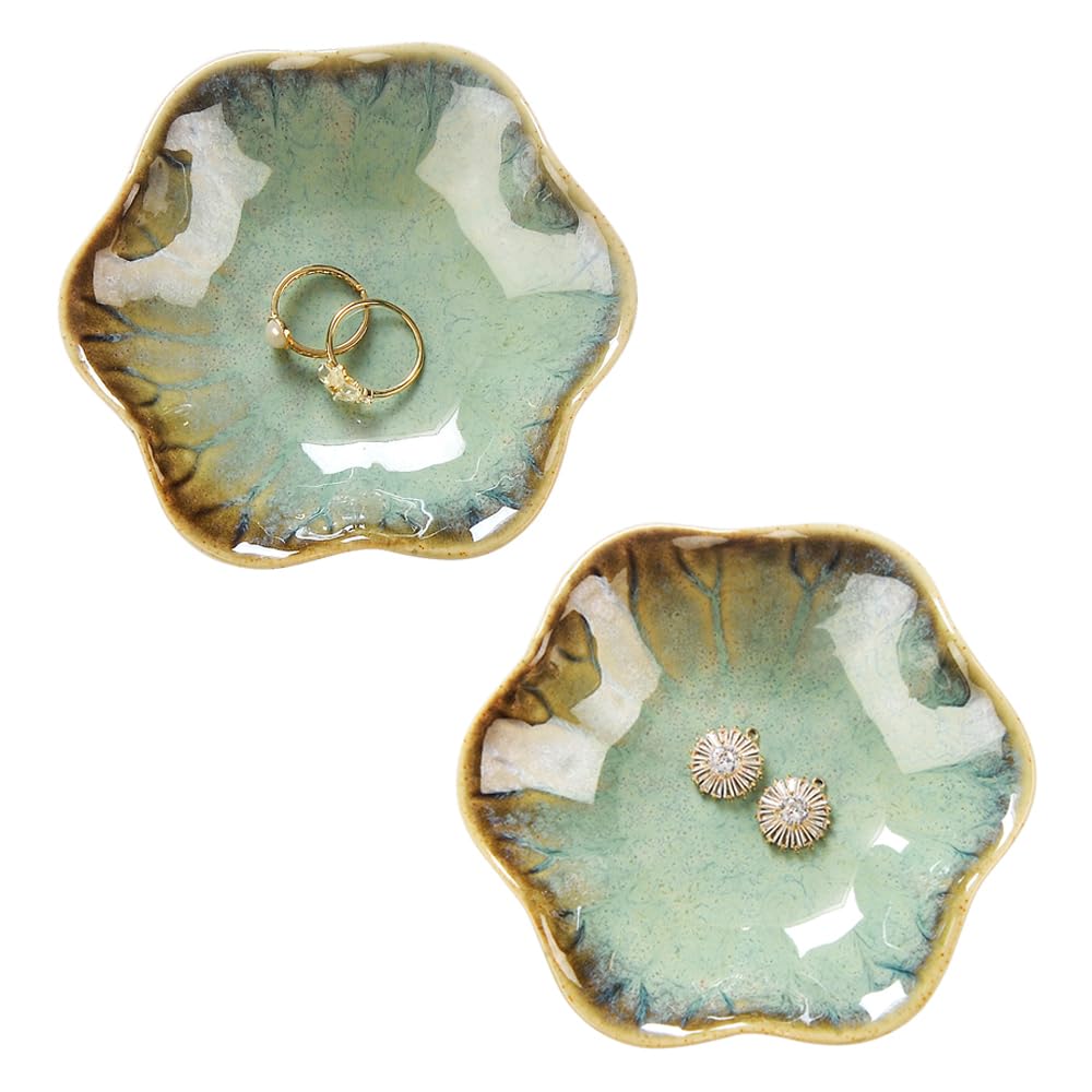 JAMEND CLXP Lotus Leaf Shape Decorative Ring Tray, Small Key Bowl, Ceramic Trinket Tray Jewelry Dish Organizing Necklace Earrings, Home Decoration for Mom Best Friend Sister, Pink.