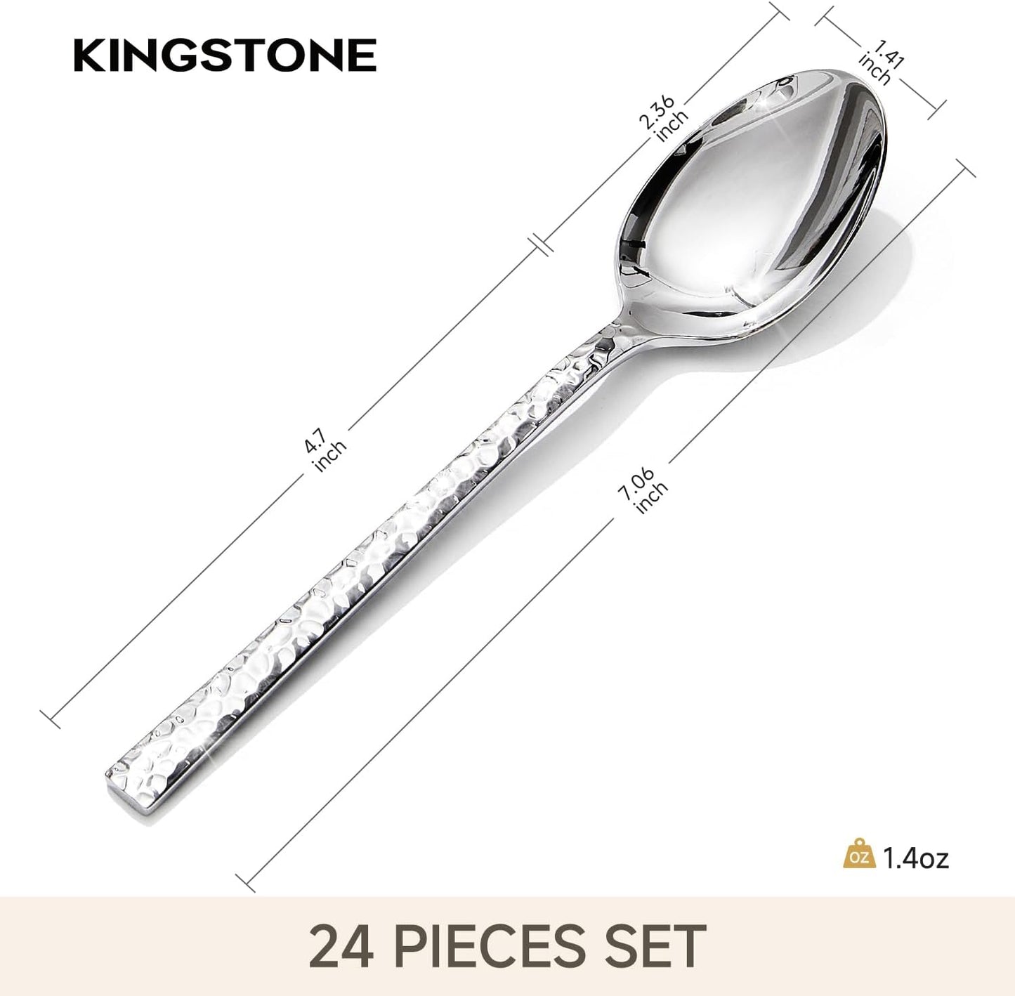 24-Piece Hammered Teaspoons Set, 7.06-Inch 18/10 Stainless Steel | Mirror Finish Small Dessert Spoons, Dishwasher Safe for Home and Kitchen