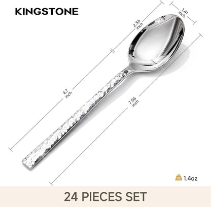 24-Piece Hammered Teaspoons Set, 7.06-Inch 18/10 Stainless Steel | Mirror Finish Small Dessert Spoons, Dishwasher Safe for Home and Kitchen