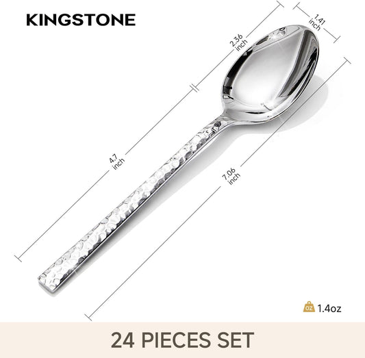 24-Piece Hammered Teaspoons Set, 7.06-Inch 18/10 Stainless Steel | Mirror Finish Small Dessert Spoons, Dishwasher Safe for Home and Kitchen