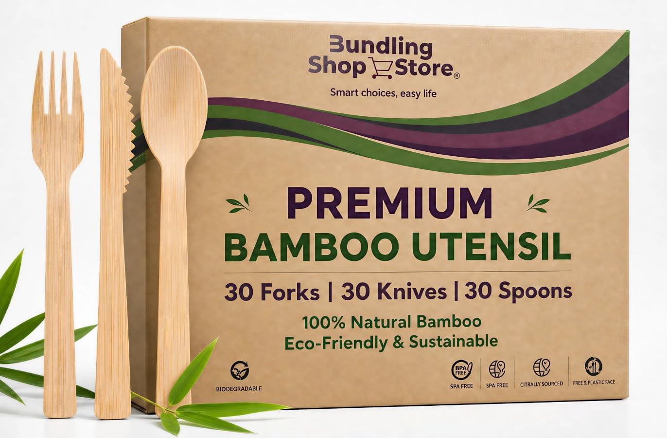 Premium Utensil Set Reusable 100% Bamboo- Eco-Friendly | Portable Wooden Cutlery for Travel, Camping, Office Lunches & Picnics - Lightweight, Durable & Hand Wash Only