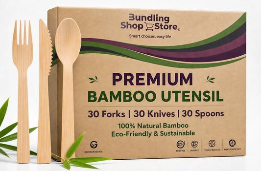 Premium Utensil Set Reusable 100% Bamboo- Eco-Friendly | Portable Wooden Cutlery for Travel, Camping, Office Lunches & Picnics - Lightweight, Durable & Hand Wash Only