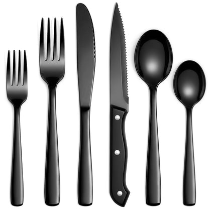 HIWARE 48-Piece Silverware Set with Steak Knives for 8, 18/8 Stainless Steel Flatware Cutlery Set For Home Kitchen Restaurant Hotel, Kitchen Utensils Set, Mirror Polished, Dishwasher Safe