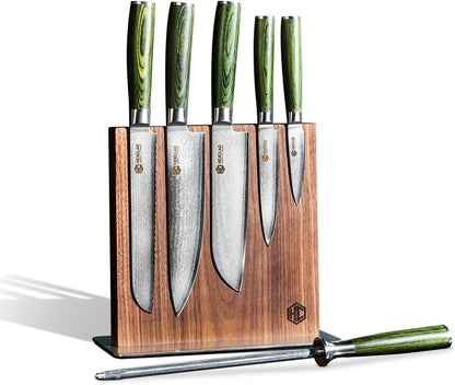 HexClad Espresso 4 Piece Damascus Steel Steak Knife Set, Full Tang | Full Tang Construction, Pakkawood Handle