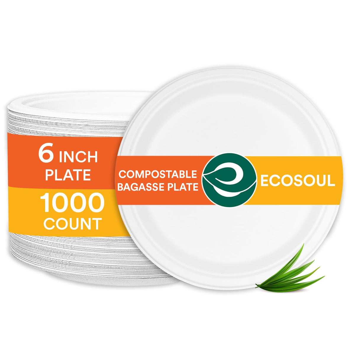 ECO SOUL 9 Inch Disposable Bagasse Paper Plates (100 Pack, Round) | Natural, Compostable, 100% Virgin Bagasse Pulp, Heavy Duty, Biodegradable, Microwave Safe, Food Safe, Eco-Friendly