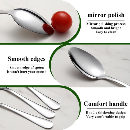 Dinner Spoons Set 12pcs, 7.36" Soup Spoon Berglander Food Grade Stainless Steel Silverware Spoons, Metal Tablespoon for Home, Kitchen or Restaurant Mirror Polished, Dishwasher Safe