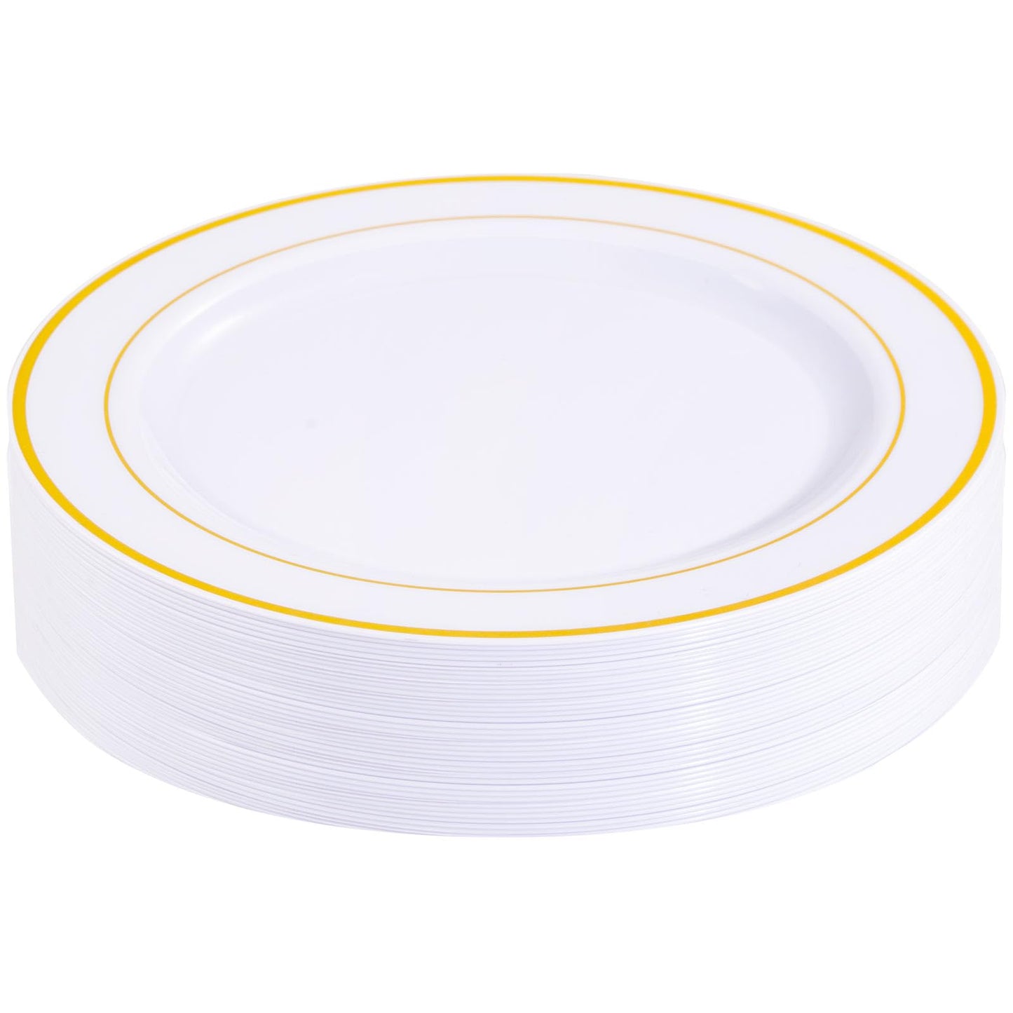 bUCLA 100Pieces Gold Plastic Plates - 6.25inch White with Gold Rim Disposable Salad/Dessert/Appetizer/Small Cake Plates Premium Hard - Ideal for Wedding, Party