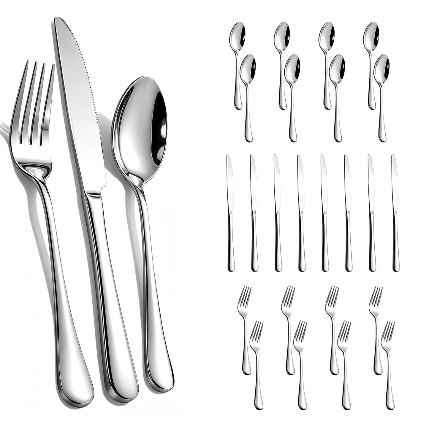 60-Piece Silverware Set for 20 - Stainless Steel Flatware Cutlery Set, Mirror Polished Flatware Set Include Forks Spoons Knives for Home Wedding Restaurant, Dishwasher Safe, Silver, 60 PCS