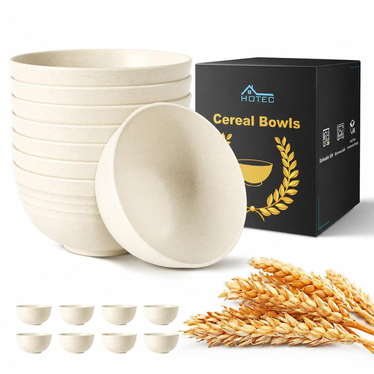 HOTEC BPA Free Unbreakable Wheat Straw Cereal Bowls - Microwave & Dishwasher Safe Soup and Salad Bowls, Set of 8, 26oz, Multicolor