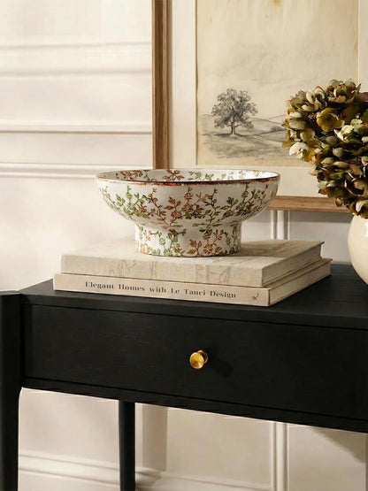 LE TAUCI 10" Ceramic Decorative Bowl, Key Bowl for Entryway, Handcrafted Sturdy Pedestal Bowl, French Country Fruit Bowl for Kitchen Counter, Centerpiece, Vine Green