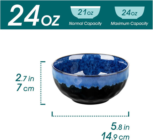 vancasso Starry 24oz Bowls for Soup, Ceramic Blue bowls Set of 4 | Deep Bowls for Cereal, Salad and Oatmeal, Dishwasher & Microwave Oven Safe