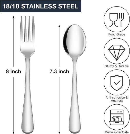 Hiware 24-piece Forks and Spoons Silverware Set, Food Grade Stainless Steel Flatware Cutlery Set for Home, Kitchen and Restaurant, Mirror Polished, Dishwasher Safe