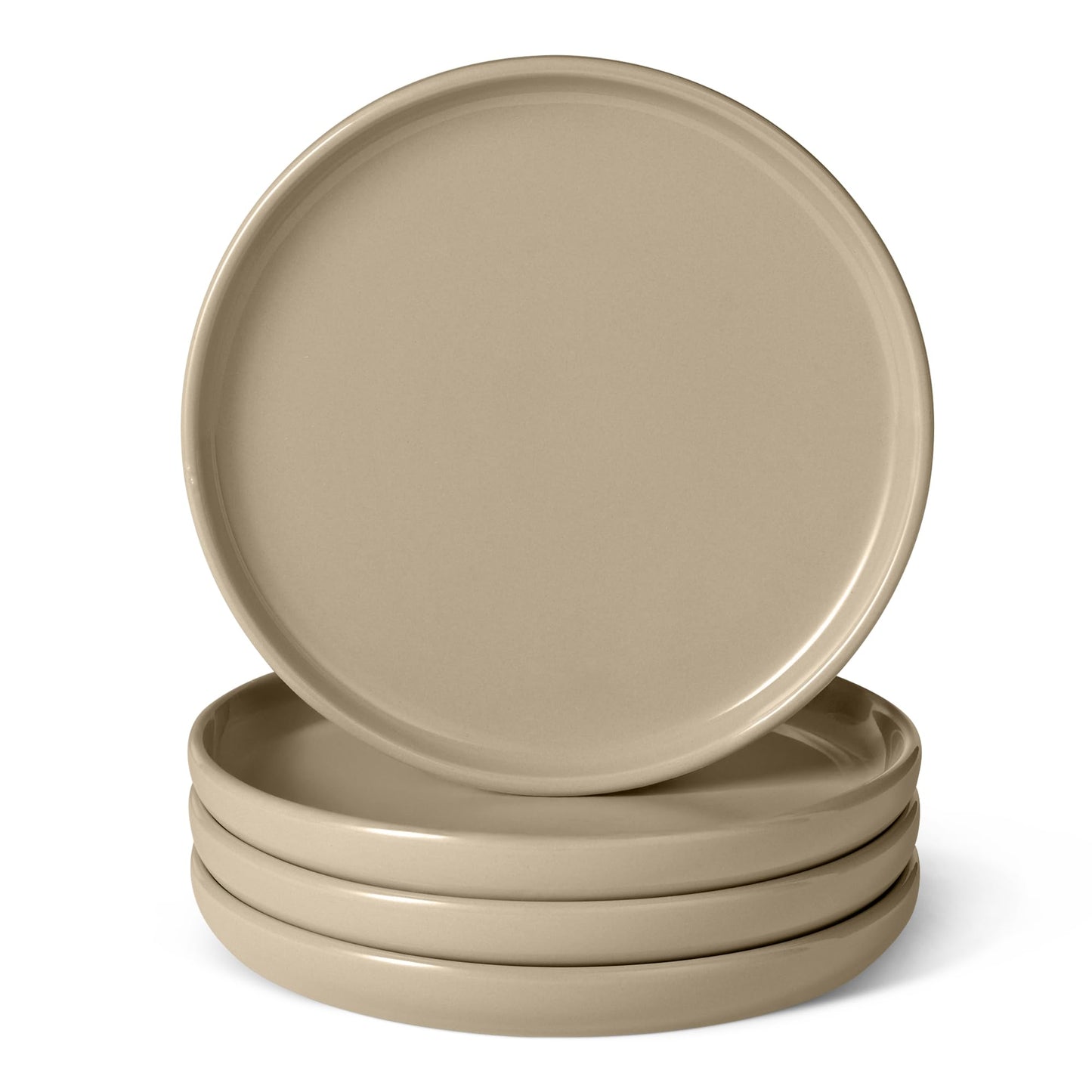 Amazon Basics Glazed Stoneware Salad Plates, Ceramic 4-Piece Set, Microwave, Freezer and Dishwasher-Safe, Stain-Resistant, 8.3 in., Linen Gray