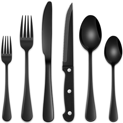 24-Piece Silverware Set with Steak Knives,Flatware Set Service for 4 Person, Food-Grade Stainless Steel Cutlery Set,Includes Knife Spoon And Fork, Mirror Finished Utensil Sets for Home Restaurant