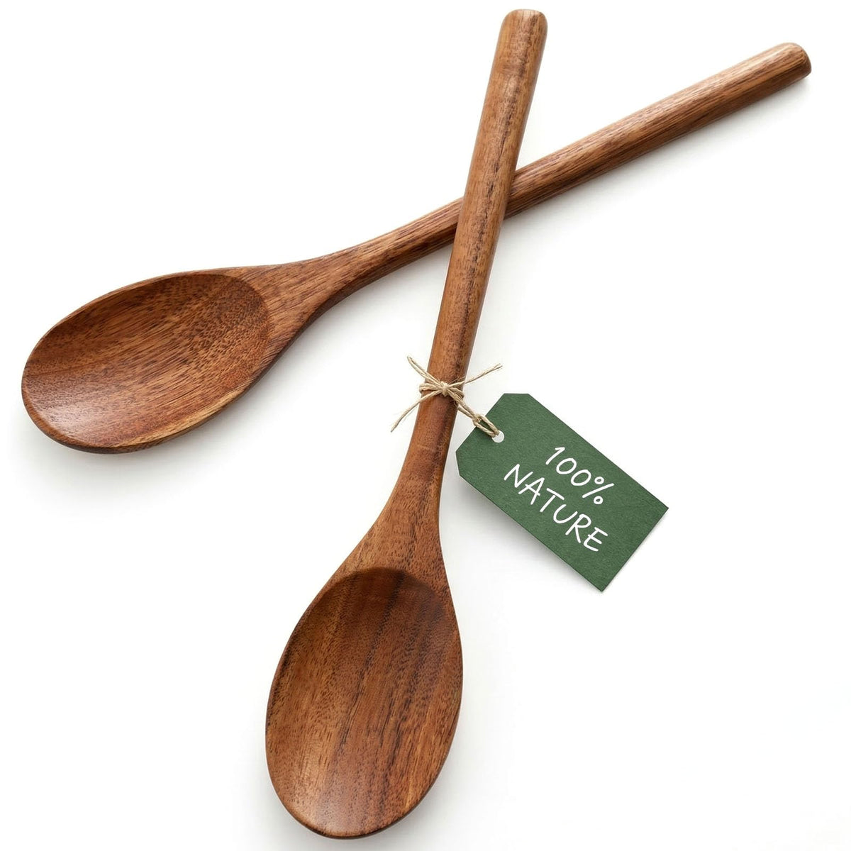 HAKSEN 2 PCS Wooden Cooking Spoons, Natural Acacia Wood Kitchen Utensil | 12 Inch Wooden Mixing Spoons for Baking, Tasting, Stirring Food, Comfort Grip, Durable, Kitchen Cooking Gifts for Women