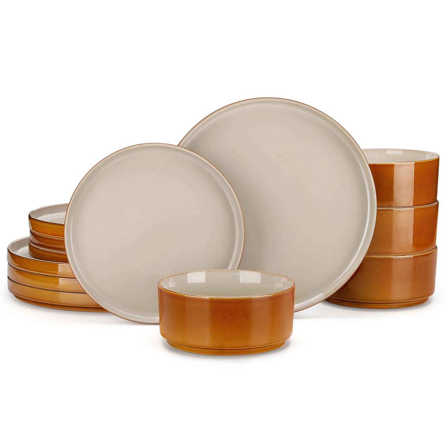 vancasso ONION Ceramic Dinnerware Sets, 12 Pieces Stoneware Plates and Bowls Sets for 4, Reactive Glaze Dishes Set for Kitchen, Dishwasher and Microwave Safe, Blue