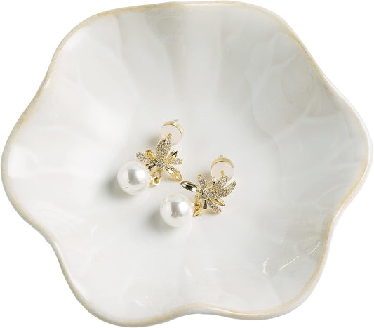 BEUNAIZER Jewelry Dish Tray, Ring Dish, Ceramic Trinket Tray, Key Bowl | Decorative plate style keeps earrings, necklaces and small items easy to see, suited for friends, daughters and mothers.